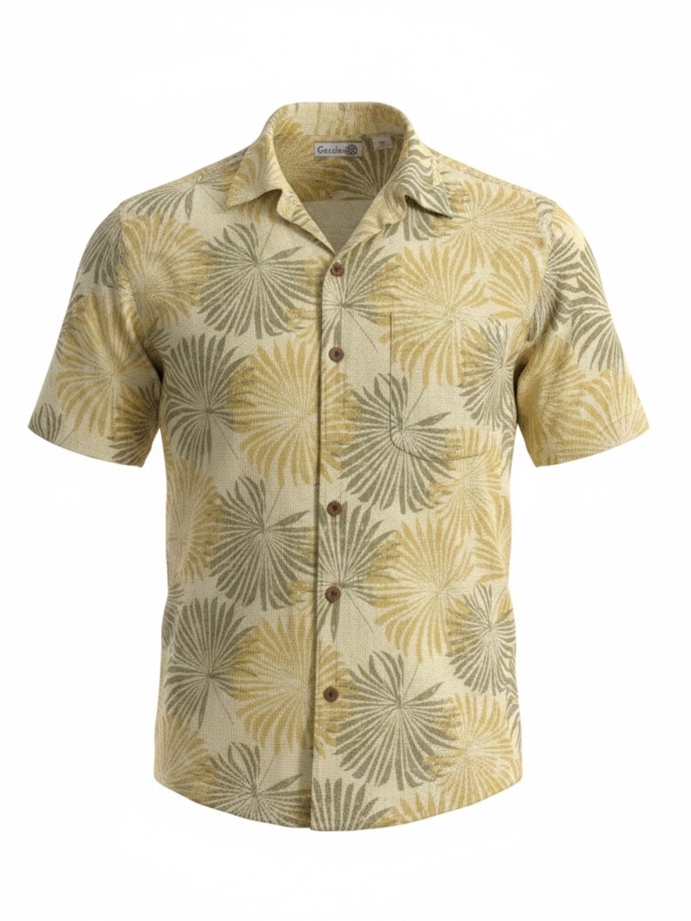 Caribbean Joe Men’s XLT Hawaiian Camp Shirt Beige Palm Leaf Rayon